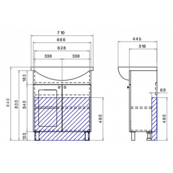 Тумба под раковину Provans 700-2-0 (Балтика)