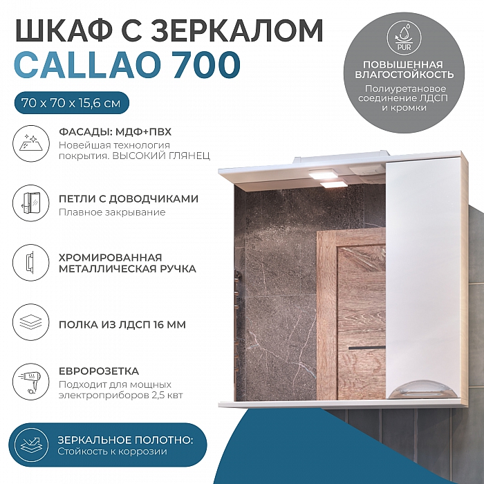 Шкаф навесной с зеркалом Callao 700 (правый) со спотом