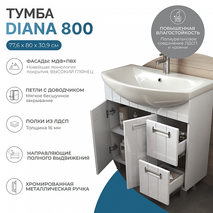Тумба под раковину Diana 800-2-2 (Балтика)