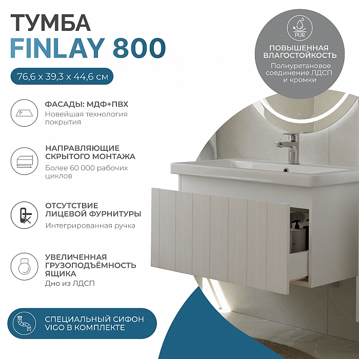 Тумба под раковину навесная Finlay 800-0-1 (Como)