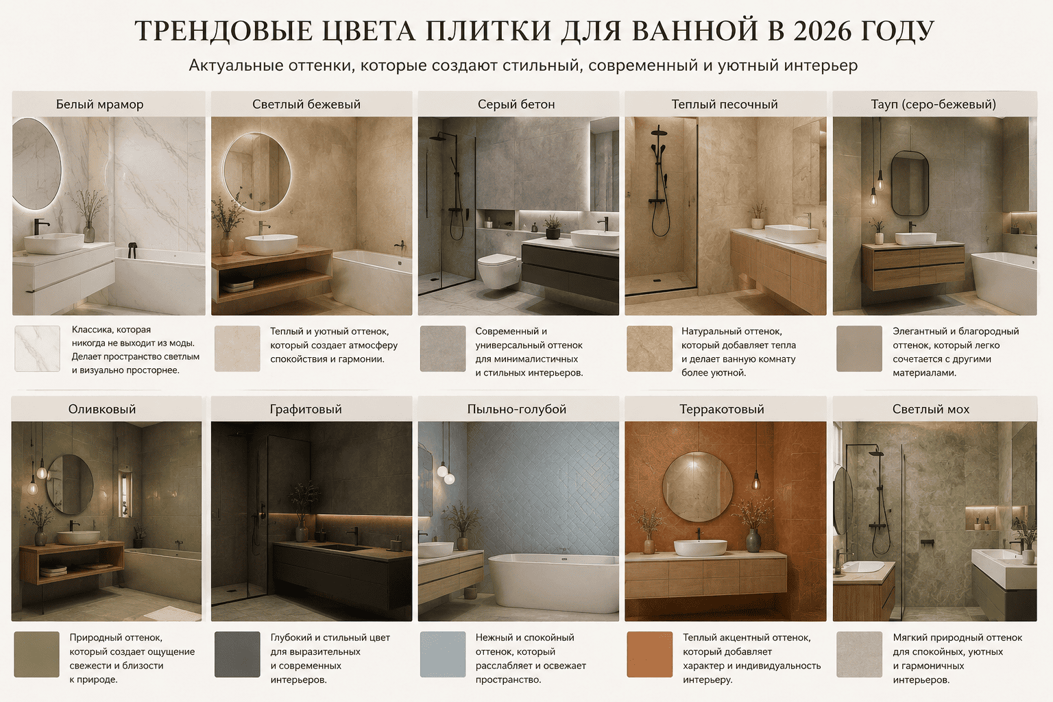 трендовые цвета плитки в ванную